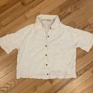 Boden cropped collared linen knitted shirt sz S